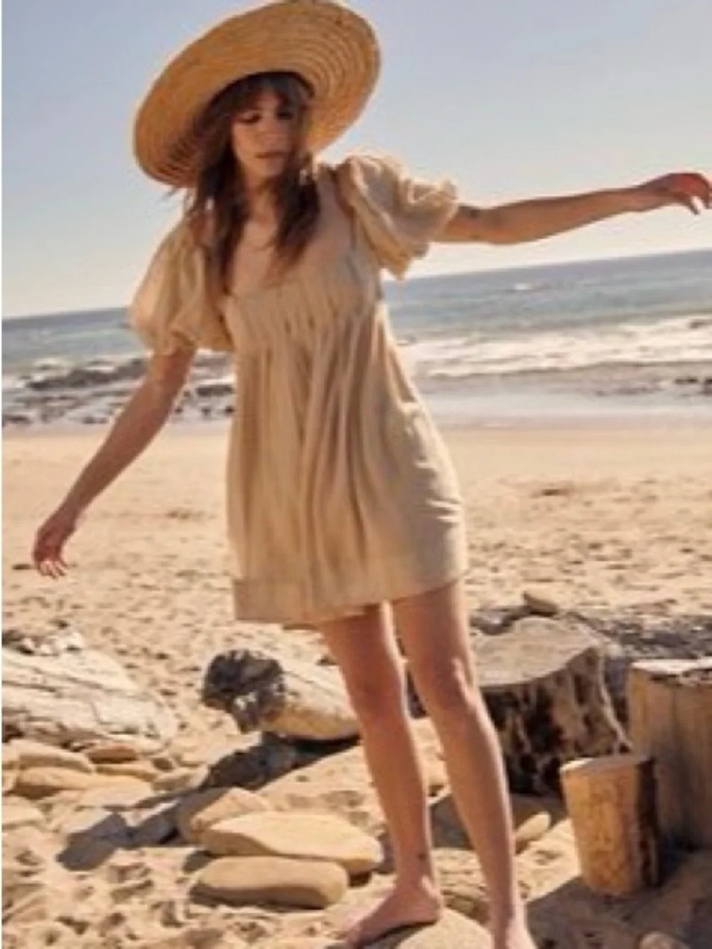 Free People Mini Dress in Light Beige